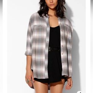 BDG Obie Grey Flannel Oversized Button-Down Shirt XS